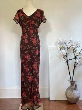 Vintage Esprit Floral Chiffon Maxi Dress Size 7/8  Fairy Grunge Y2K Whimsigoth